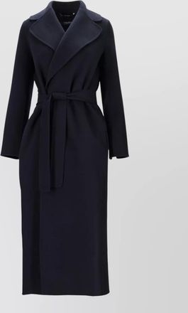 Max Mara long coat belted waist notched lapels pockets