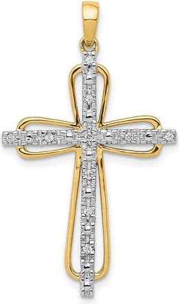 Diamond2Deal 14k Yellow Gold and White Rhodium.06 carat Diamond Cross Pendant