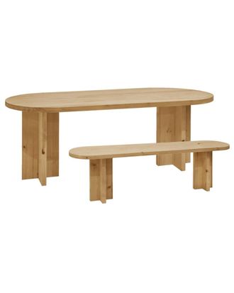 Deco Wood Pack mesa comedor ovalada y banco de madera maciza tono medio 160x75cm