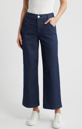 Wit & Wisdom Wyatt Skyrise Stripe V-Pocket Ankle Wide Leg Jeans in Indigo at Nordstrom, Size 12P