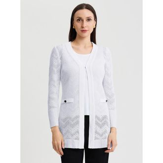 Misook Heritage Pointelle Braided Trim Knit Cardigan in New Ivory at Nordstrom, Size X-Large
