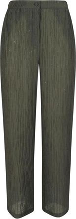 Emporio Armani Glinsterende geplooide crepon broek - Dames - Wijde Broeken - Groen - 3XL - Broeken