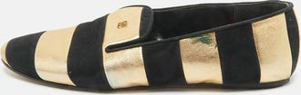 Carolina Herrera Black/gold Leather And Suede Smoking Slippers