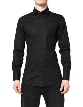 Dolce & Gabbana Black GOLD Cotton Long Sleeves Dress Mens Shirt