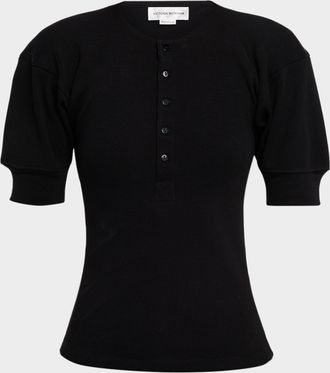 Victoria Beckham Short-Puff-Sleeve Henley Top