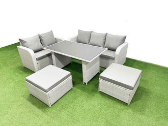 Fimous Garden Furniture Set with Rectangular Dining Table 2 Big Stool in Light Grey