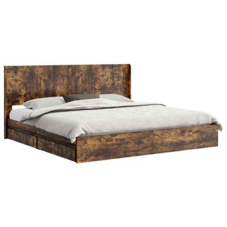 vidaXL Estructura De Cama Con Almacenamiento Y Cabecero Roble Ahumado Vidaxl