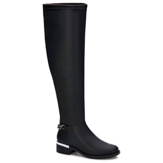 Andrea Womens Tall Riding Boots With Chain Accent In Black