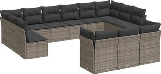 vidaXL Set Sof&aacute;s De Jard&iacute;n Con Cojines 13 Piezas Rat&aacute;n Sint&eacute;tico Gris Vidaxl