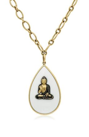 Fred Leighton 18K Yellow Gold Chalcedony & Enamel Buddha Pendant Necklace at Nordstrom, Size 26