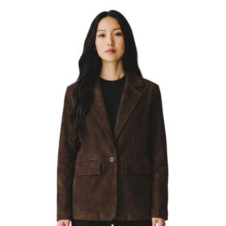Infinity Leather Dames zachte geitensu&egrave;de lederen bruine blazerjasje - Wuhan