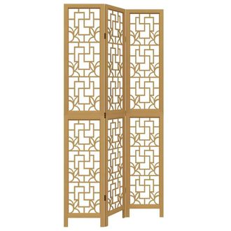 Berkfield Home Room Divider 3 Panels Brown Solid Wood Paulownia