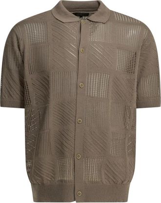 Beams Plus Textured Knit Button-Down Polo Shirt - Heren - Vesten - Bruin - M - Katoen - Truien & Vesten
