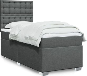 vidaXL Cama Box Spring Con Colch&oacute;n Tela Gris Oscuro 100x200 Cm Vidaxl