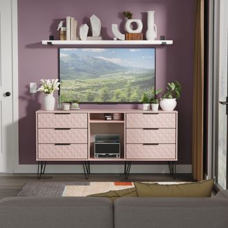 Lewis's Harlequin 6 Drawer Sideboard in Kobe Pink - Ready Assembled - Lewiss Home | TJ Hughes