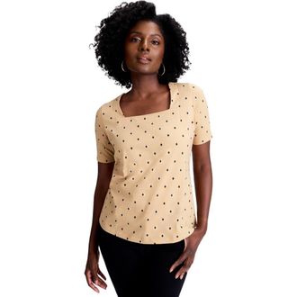 Jessica London Stretch Cotton Square Neck Tee in Soft Camel Mini Diamond at Nordstrom, Size 12