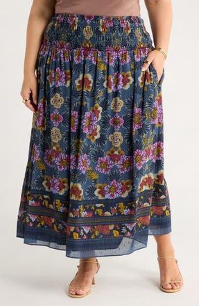 Treasure & Bond Smocked Waist Maxi Skirt in Green Gables Blooming Border at Nordstrom Rack, Size 1X