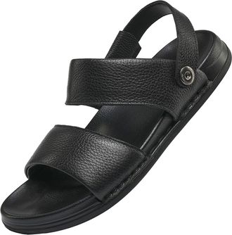 Generic Mens Genuine Leather Open Toe Flat Casual Sandals Summer Soft Comfortable Dual Use Slip On Athletic Walking Sandal for Driving Casual Beach (Black,5.5