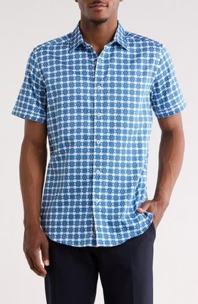 Robert Graham Arbor Short Sleeve Cotton Button-Up Shirt in Blue at Nordstrom Rack, Size Xx-Large