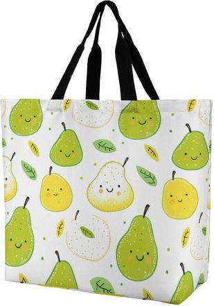 Generic Pear Fruit Pattern Reusable Shopping Bags One Shoulder Grocery Tote Bag Waterproof Big Purse for Work Travel