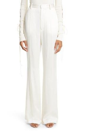 Sally Lapointe High Waist Double Face Satin Flare Trousers in Cream at Nordstrom Rack, Size 14