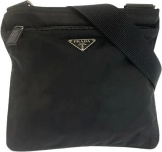 Prada Pre-owned Cross Body Bags, female, Black, Size: ONE SIZE Pre-owned Tessuto Nylon Shoulder Bag