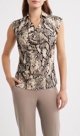 Anne Klein Cap Sleeve Shirt in Black/latte Multi at Nordstrom, Size Xx-Small