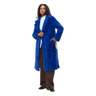 Cesare Gaspari Deluxe Lange Jas met Print op de Rug - Lovers - Dames - Mantel - Blauw - L - Polyester - Jassen