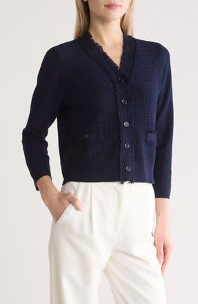 Adrianna Papell Frayed Waffle Knit Cardigan in Blue Moon at Nordstrom Rack, Size X-Small