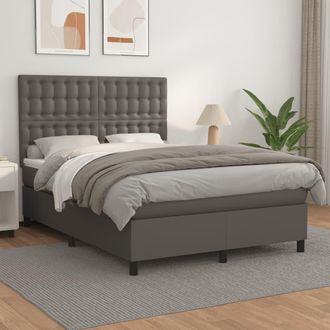 vidaXL Vidaxl - Cama Box Spring Con Colch&oacute;n Cuero Sint&eacute;tico Gris 140x200 Cm