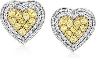 Ross-Simons White and Yellow Diamond Heart Earrings in Sterling Silver