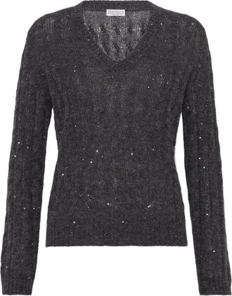 Brunello Cucinelli Dazzling Cable sweater in Anthracite at Nordstrom, Size Xx-Small Eu