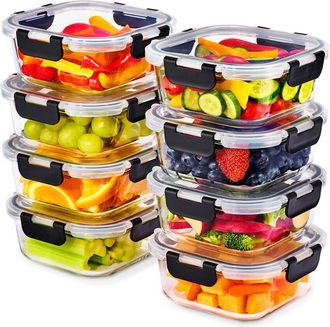 Sorbus Set Of 8 Glass Square Meal Prep Containers With Airtight Lids