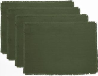 Solino Home Linen Placemats Set of 4, 14 x 19 Inch for Dining Table, Holiday and Everyday Table Decor - Fringe in Desert Green at Nordstrom, Size