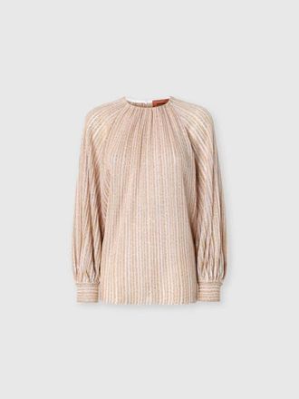 Missoni Flared Crew Neck Sweater With Lam&eacute; Stripes in White at Nordstrom, Size 40 It