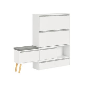 SoBuy Banco zapatero con 2 solapas, 2 cajones y banco m&oacute;vil madera blanco