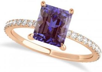 Allurez Emerald Alexandrite & Diamond Hidden Halo Engagement Ring 14k Rose Gold (2.93ct)