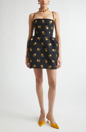 Carolina Herrera Carnation Metallic Brocade Bell Shape Minidress in Black Multi at Nordstrom, Size 10