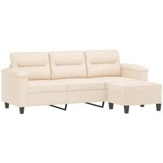 vidaXL Vidaxl - Sof&aacute; De 3 Plazas Y Taburete Tela Microfibra Beige 180 Cm