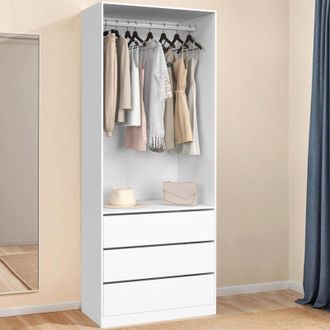 IDMarket Vestidor Taylor 80 X 55 X 200 Cm 1 Mueble Con Armario + 3 Cajones Blancos
