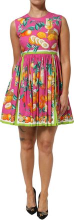 Dolce & Gabbana Pink Fruit Print A-line Mini Sleeveless Womens Dress