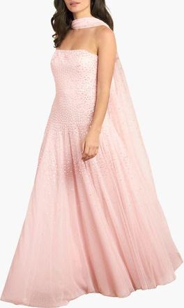 Needle & Thread Sunrise Sequin Strapless Cape Gown in Peony Pink at Nordstrom, Size 10