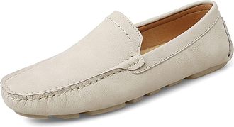 Generic Mens Shoes Mens Loafers Shoe Genuine Leather Round Toe Stitching Details Litchi Grain Flexible Anti-Slip Slip Resistant Comfortable Party Slip-on(Beig