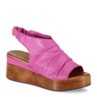 Diba SMALL TOWN Ruched Leather Slingback Wedge in Fushia at Nordstrom, Size 39