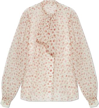 Dolce & Gabbana Zijden Top met Bloemenmotief - Dames - Blouses - Beige - M - Katoen - Overhemden