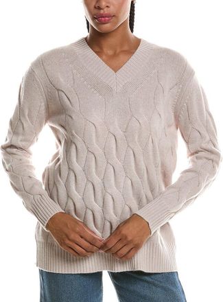 Fort&eacute; Cashmere Long Cable V-Neck Cashmere Sweater