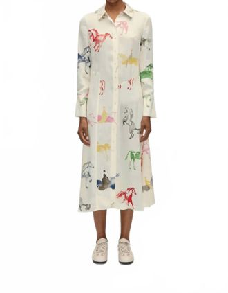 Stine Goya Front Placket Midi Polo Midi Dress In Off-White Horses