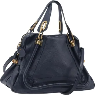 Chlo&eacute; Paraty Top Handle Leather Navy Leather Handbag (Pre-Owned)