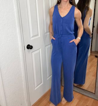 Skies Are Blue Clothing Celeste V-Neck Jumpsuit In Blue