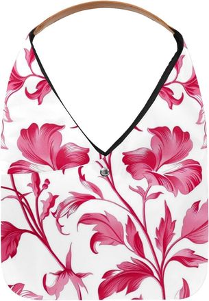 Generic Pink Floral Reusable Lightweight Grocery Bags - Foldable Into Compact Pouch, Washable & Sturdy, Multipurpose for Shopping and Travel